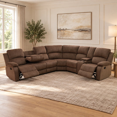 Brown Microfiber Reclining Sectional with Padded Arms and Corner Seating