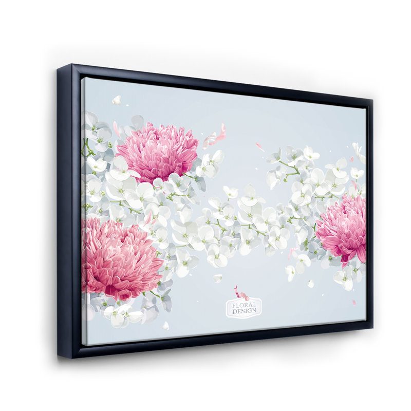 «Chrysanthemums And Apple Blossom», reproduction encadrée sur toile, H 16 po x l 32 po x p 1 po, Noir