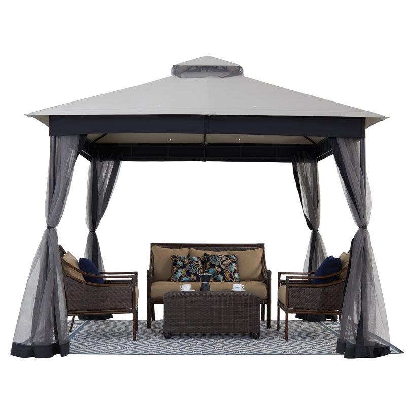 10 Ft. W X 10Ft. D Steel Patio Gazebo With Netting (Quick  Setup), Gray