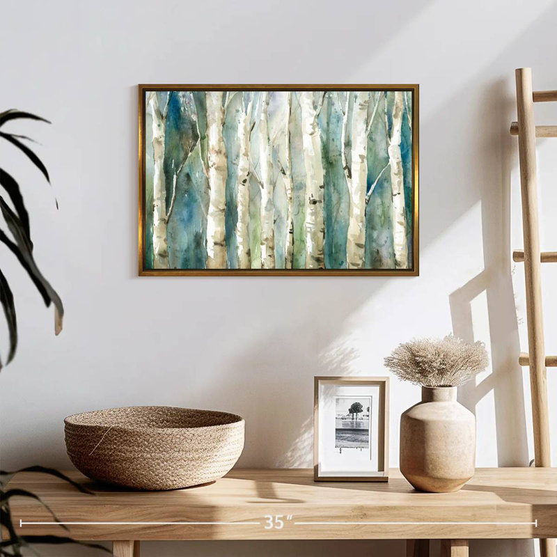 Birch River Walk, 19 po x 13 po, Cadre flottant doré
