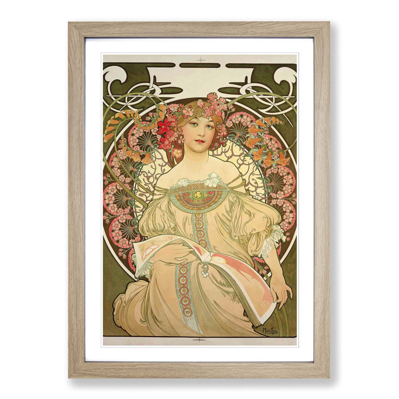 Champagne by Alphonse Mucha - Framed Print, Oak