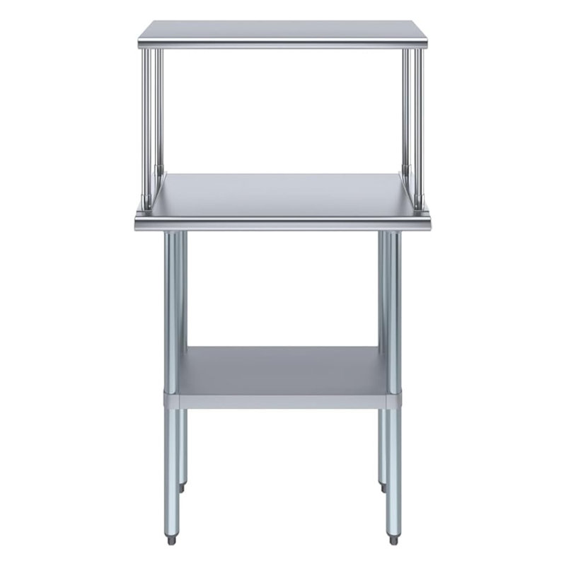Table de travail en acier inoxydable avec tablette supérieure, table de préparation 18 po x 60 po + tablette 12 po, NSF