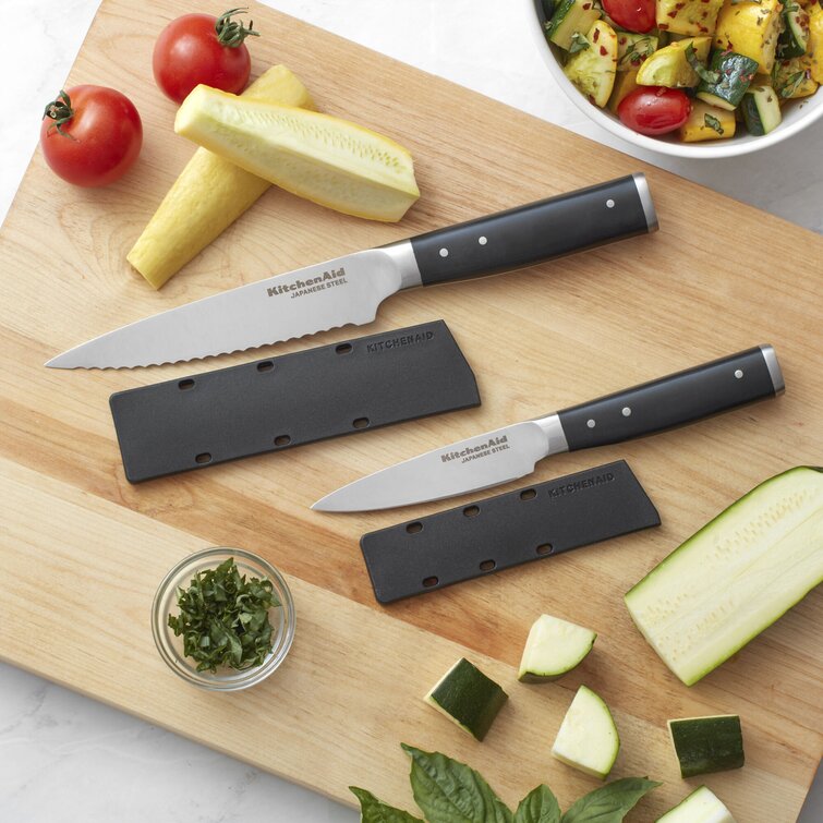 KitchenAid Gourmet 2 Piece Forged Triple Rivet Knife Set, Sharp Kitchen  Knives, Stainless Steel, Black