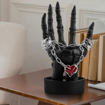 Porte-anneau squelette et bougie chauffe-plat, décoration d'Halloween gothique pour table d'intérieur, organisateur de bijoux et de boucles d'oreilles
