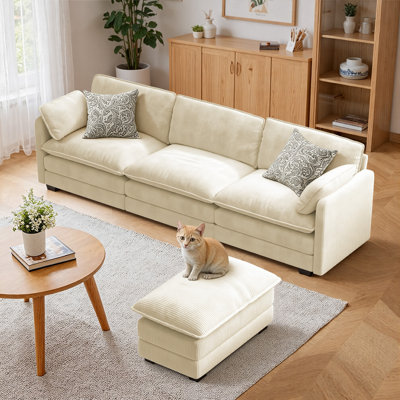  Modular Cloud Sofa, Lantern-wick Corduroy, Modern Living Room Sofa Bed With Freely Combinable Ottoman