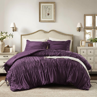 3Pcs King Comforter , Purple Hue, Design, Tie Decorations, , Microfiber, All Seasons, Standard 100 Approved, Machine Washable Purple, Romantic Embellishments, Soft