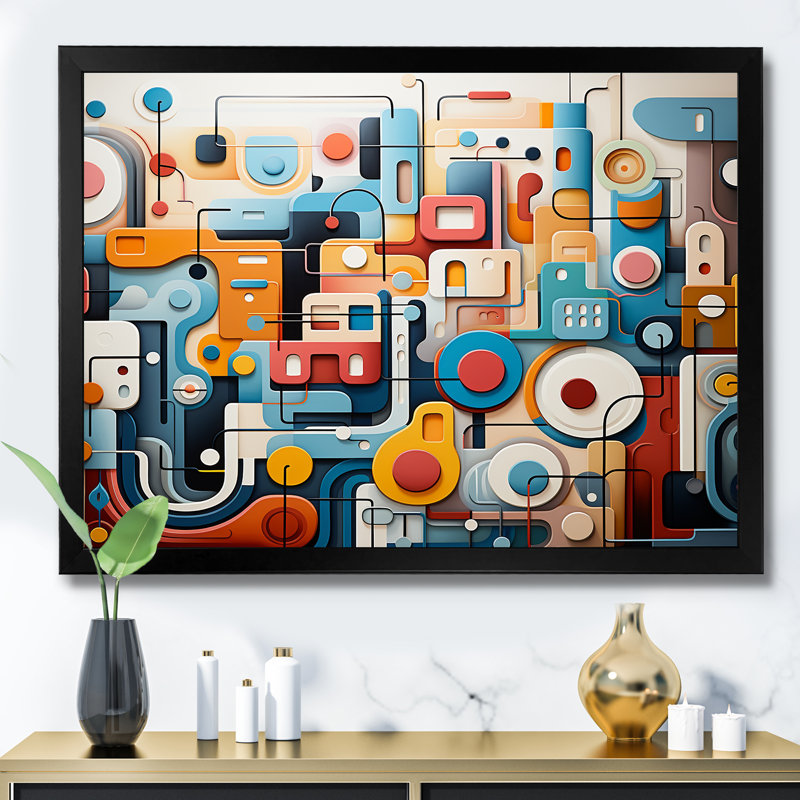 Fusion abstraite bleue et jaune - art mural abstrait, Cadre d'angle fermé noir, H 12 po x l 20 po x P 1 po