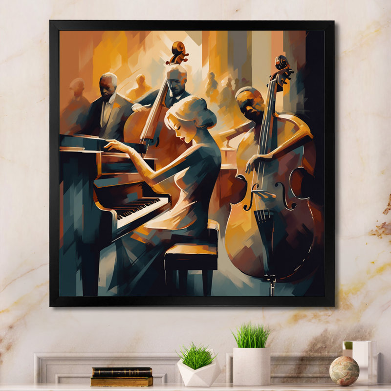 «Femelle Jazz Performer And Band II - Music Jazz», reproductions encadrées, H 16 po x l 16 po x P 1 po, Cadre photo noir