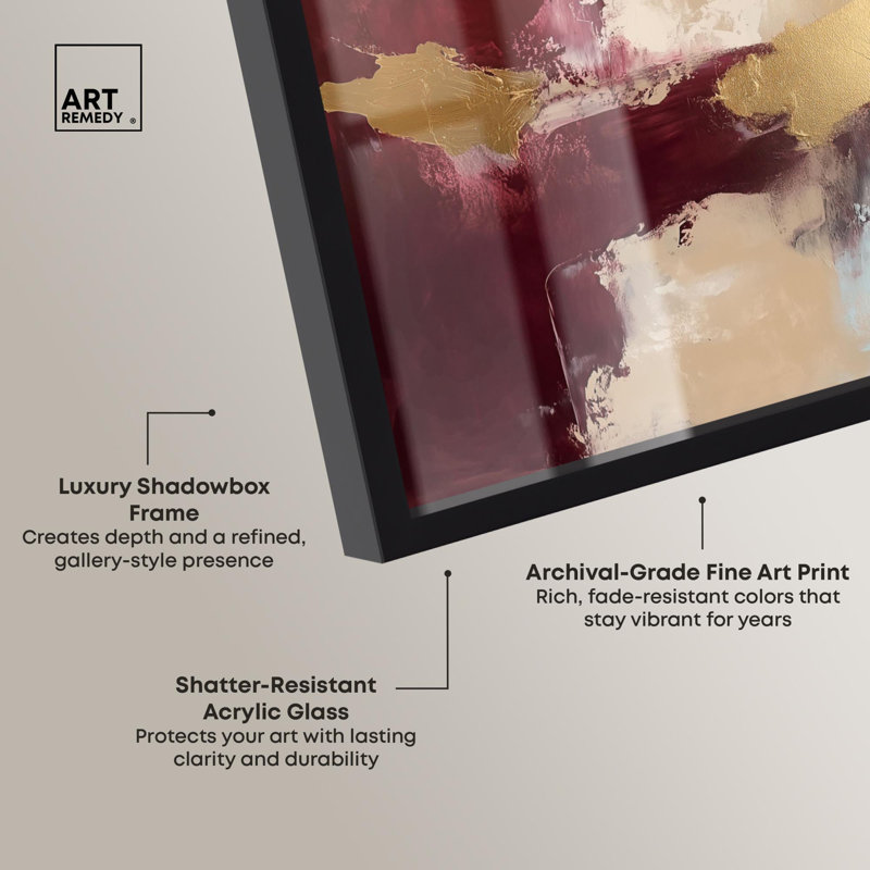 Impression abstraite Crimson Tide II Shadowbox par Art Remedy, H 17 po x l 21 po, Noir