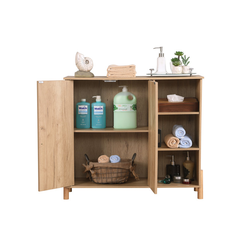 Mid-Century Modern Storage Cabinet with Woven Rattan Doors, Open Shelves & Adjustable Shelves - Perfect for Living Room & Dining Room