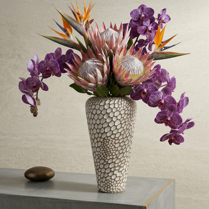 Krystaline Modern Textured Stoneware Vase with Bubbled Surface Detailing and Tapered Silhouette for Contemporary Decor