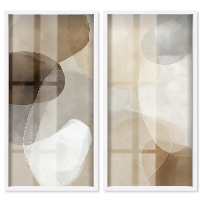 Ensemble d'art mural pour salon « Soft Overlap I Shadowbox Print » par Art Remedy, cadre blanc, 24 x 48, Cadre blanc