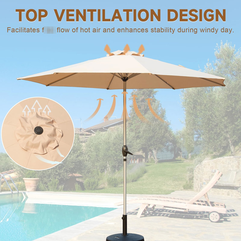 Parasol de table d'extérieur 9 pi - imperméable, pour jardin, terrasse, cour, piscine, tissu imperméable beige