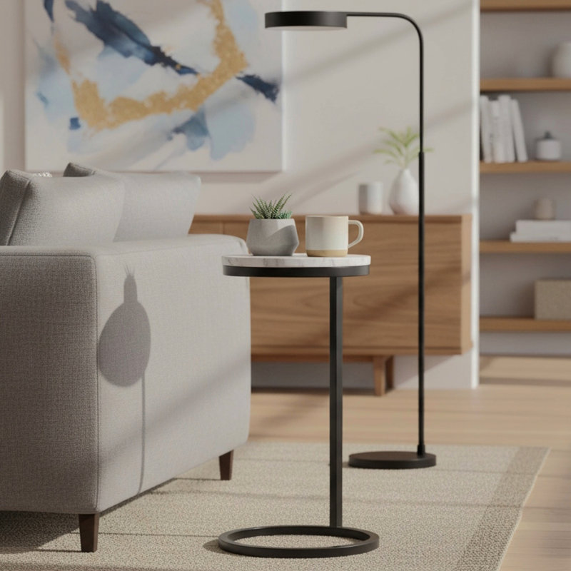 Table d'appoint Cerro, petite table d'appoint, table de bout ronde, table en C, table d'appoint en métal avec plateau