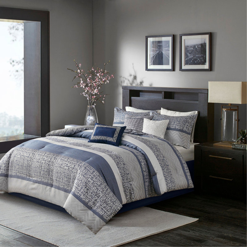 Ensemble d'édredon 7 pièces jacquard bleu marine