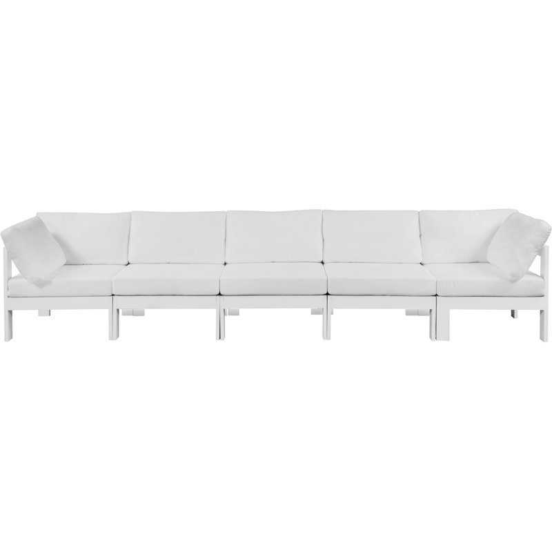 Kylis 150'' Wide Aluminum Patio Sofa with Cushions, White, White