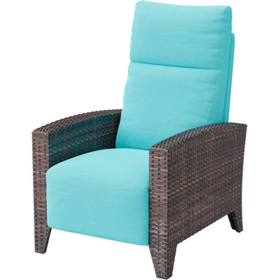 Outdoor Wicker Recliner Chair with Adjustable Back Footrest and Flip-Up Table, Grey
