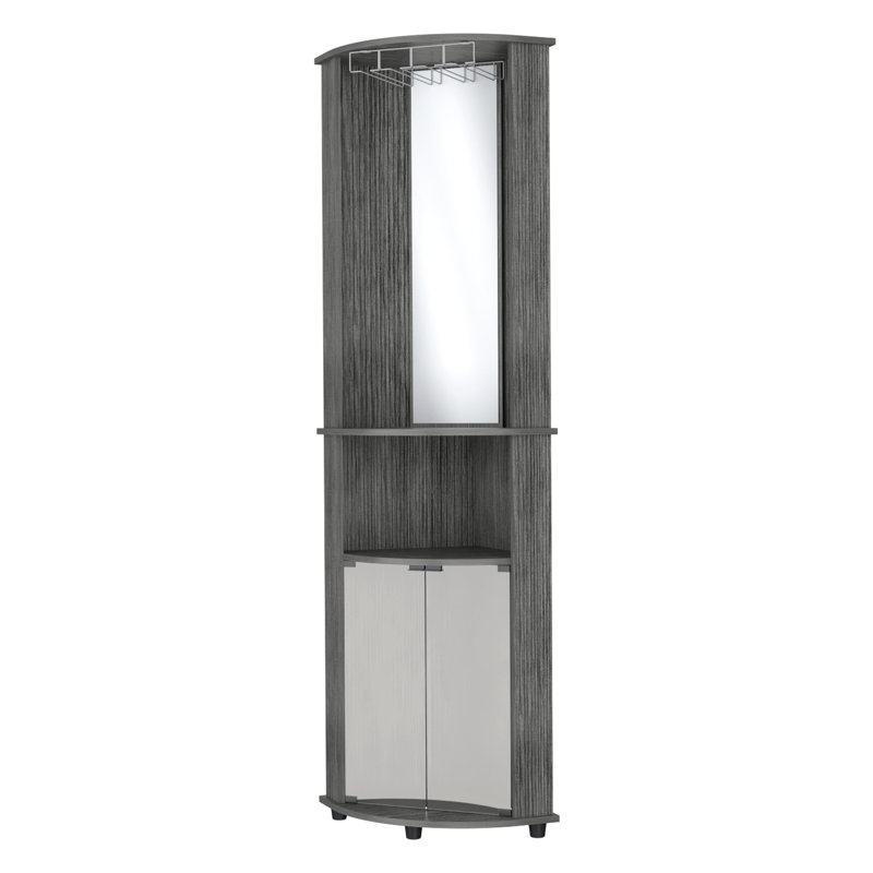 Armoire à 3 tablettes en chêne pour vitrine, avec portes en verre et barres décoratives