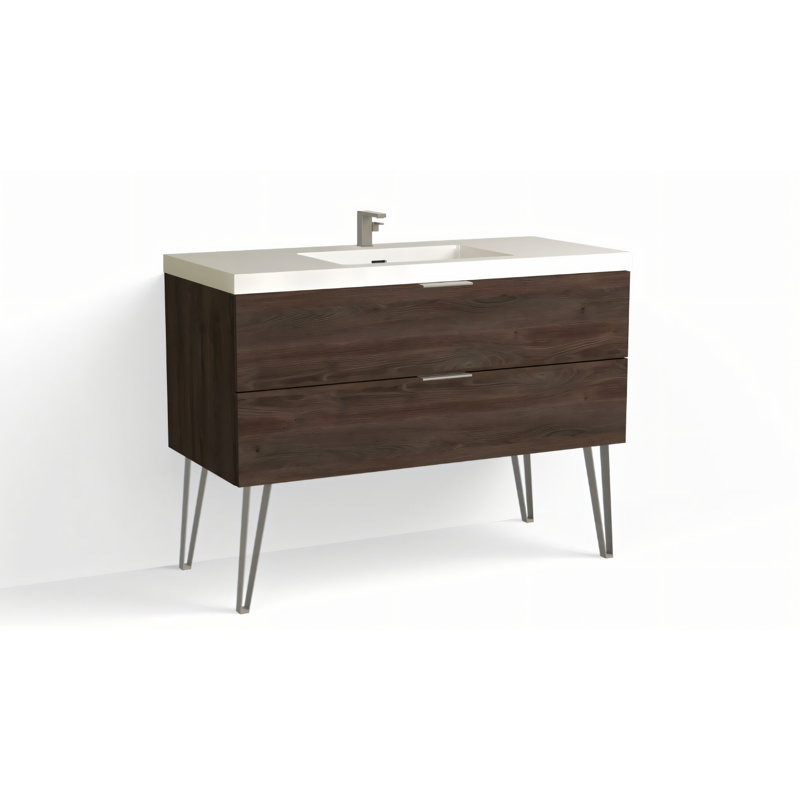 Avila 48" W Freestanding Single Bathroom Vanity with Dawson Leg, Gloss White/Single, Charred, Satin Nickel