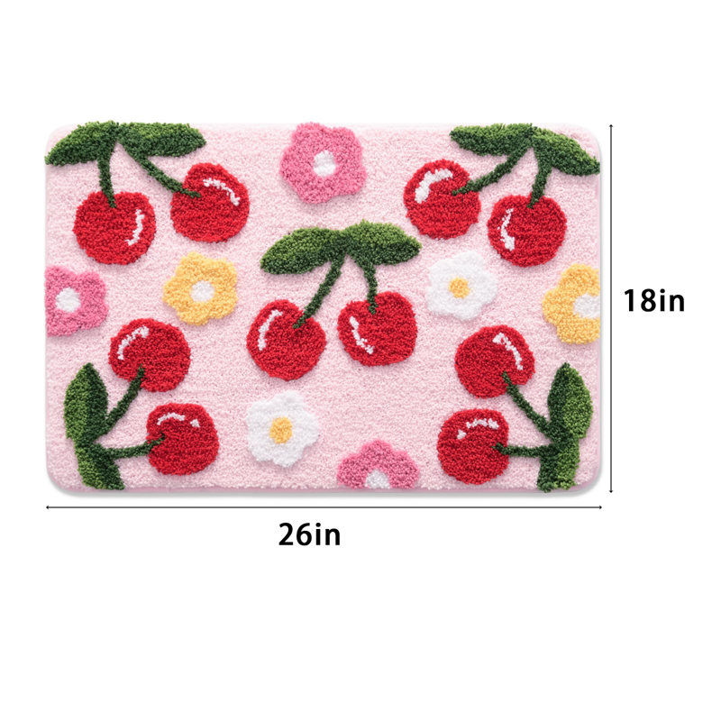 Bathroom Rugs Cute Cherry Bath Mat Coloful Bathroom Accessories, Funny Flower Rug Non Slip Floor Mat, Pink