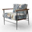 Fauteuil Magnolias Tranquility élégant, blanc et bleu - Fauteuil d'appoint Magnolia Bloom, recouvert de velours à motif floral-112890019