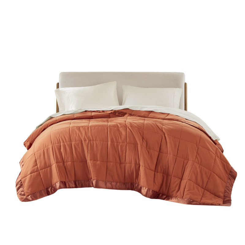 1 couverture en duvet synthétique très léger avec bordure en satin orange PCS, L 108 po x l 90 po, Orange