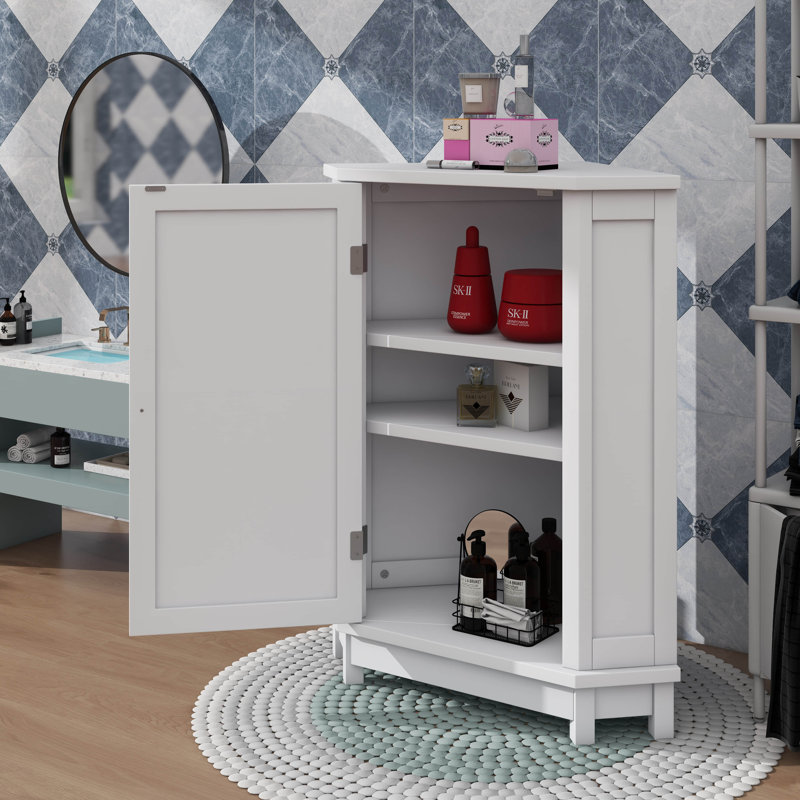 Contemporary Triangle Corner Bathroom Cabinet With Adjustable Storage Shelf, White