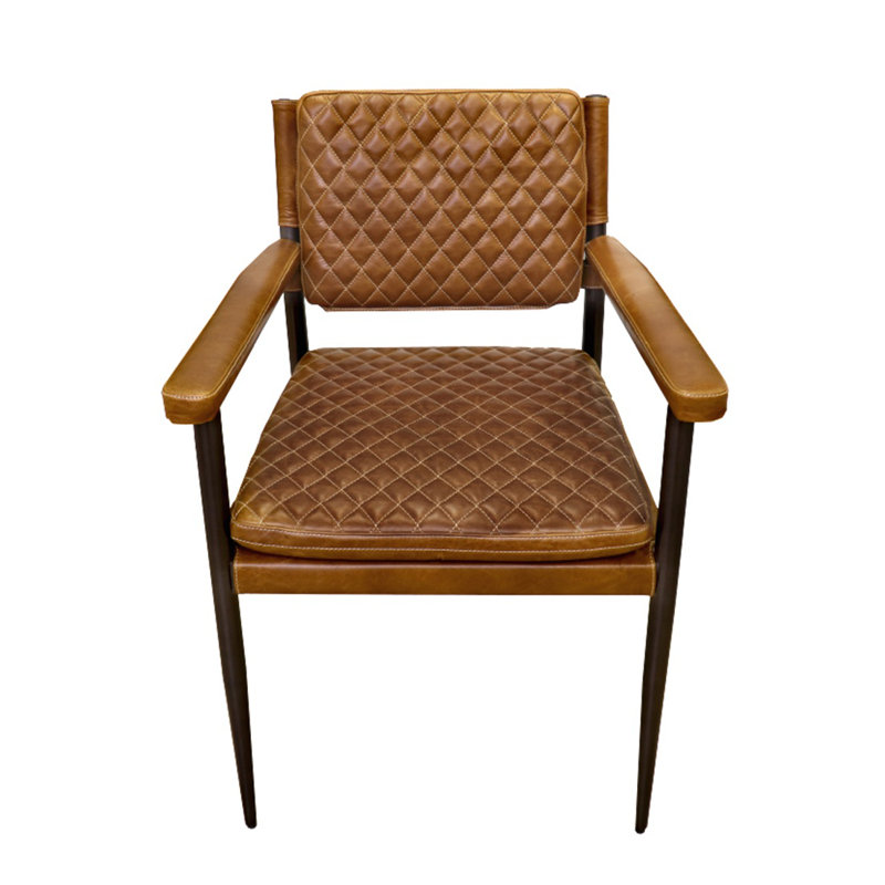 Chaise avec accoudoirs à dossier rembourré en cuir véritable Vicenza