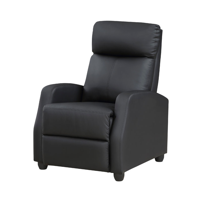 Recliner Chair, Manual Push Back, Black Faux Leather, 27 Inch