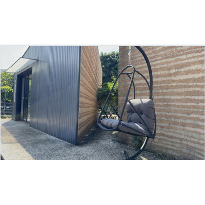 Chaise suspendue pivotante en osier avec support pour l'intérieur et l'extérieur en rotin avec support de type C, avec coussin et oreiller