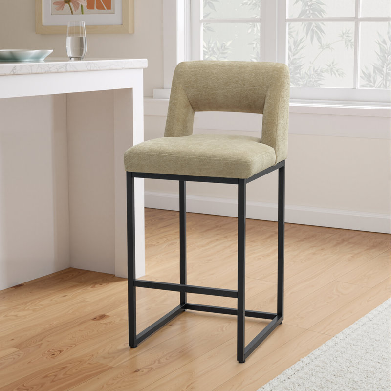 Tabouret de bar de comptoir 26 po avec dossier bas et siège en métal pour îlot de cuisine, Siège beige / structure noire