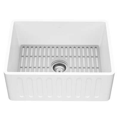 Matte Stoneâ¢ 24"" L x 18"" W Single Bowl Farmhouse Kitchen Sink with Basket Strainer and Silicone Grid -  VIGO, VGRA2418CSK1