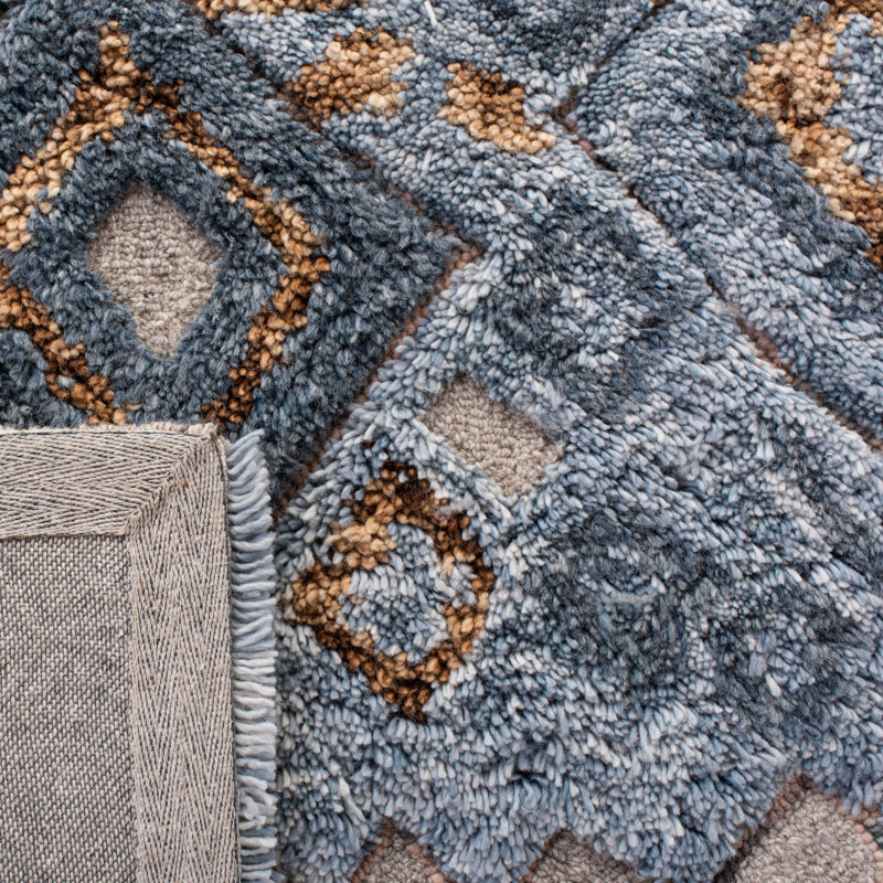 Tapis bleu / ivoire / brun en laine touffetée à la main Kourtnee Southwestern, Tapis de couloir 2 pi 3 po x 8 pi