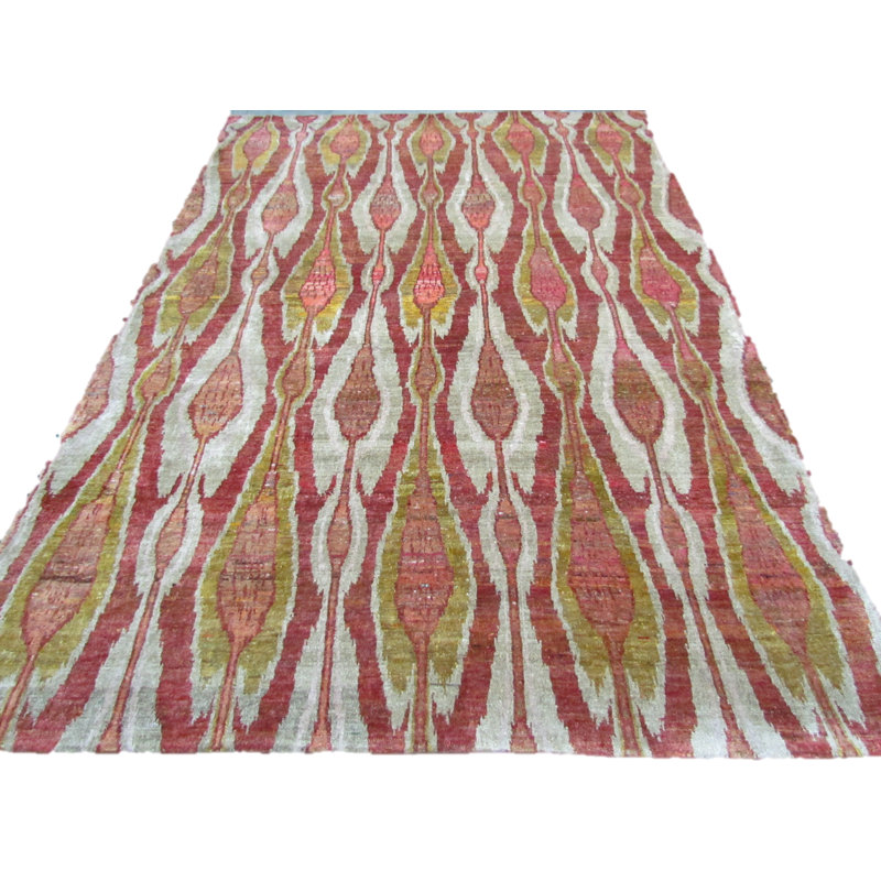 Tapis orange / crème / cinabre en soie noué à la main Rumi Ikat