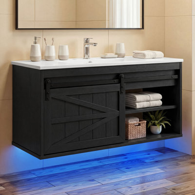 Meuble-lavabo simple 36 po avec porte de grange coulissante Farmhouse