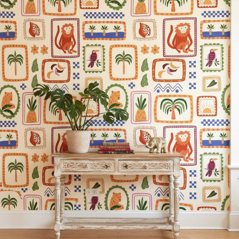 Murale tropicale éclectique, Texturé non collé