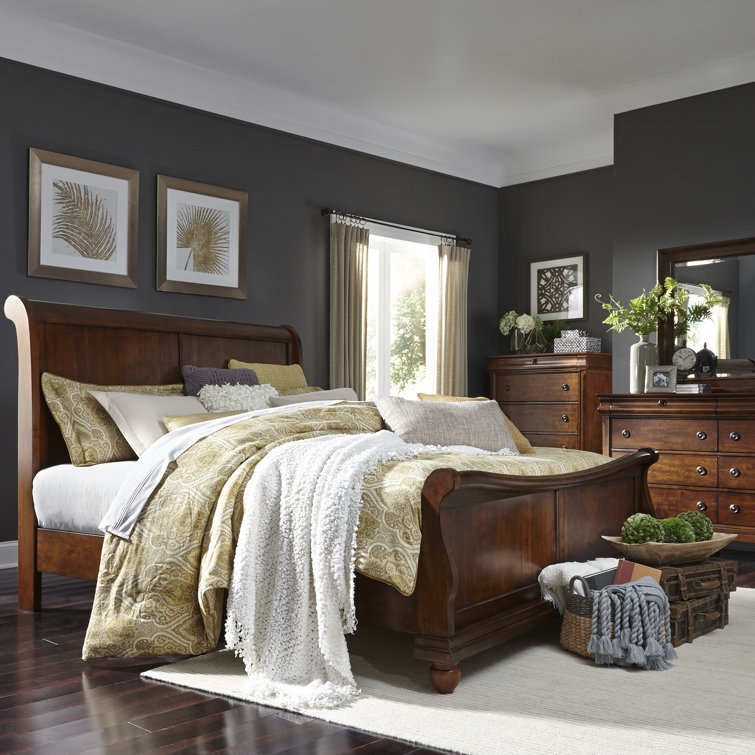 Lenny Sleigh Bed, Dresser & Mirror, Chest Set