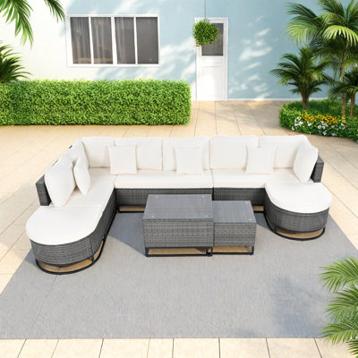 7 Pieces Sectional Seating Group With Cushions, Outdoor Conservation Set With Pillows