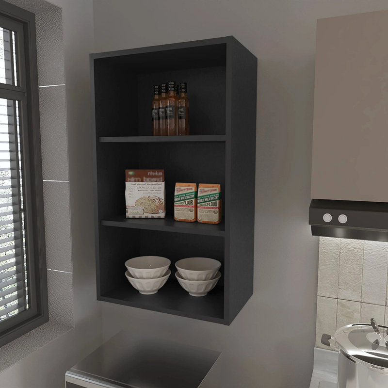 Wall Cabinet With Open Storage, Black