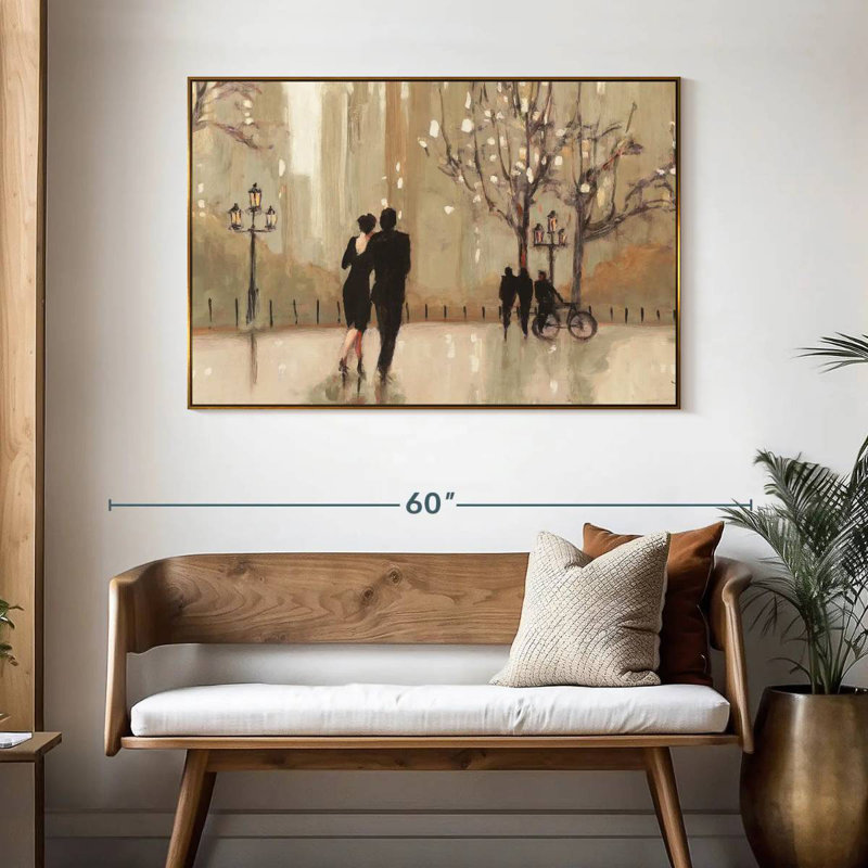 An Evening Out Neutral I, 46 po x 31 po, Cadre flottant doré