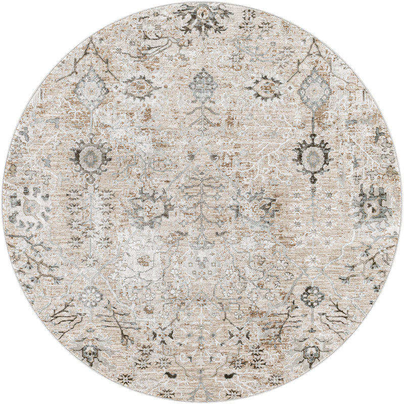 Tapis beige à motif floral Mitchelton, Rond 8 pi