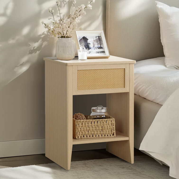 Breshawna Rattan Side Table with USB Charging, LED Light & Storage