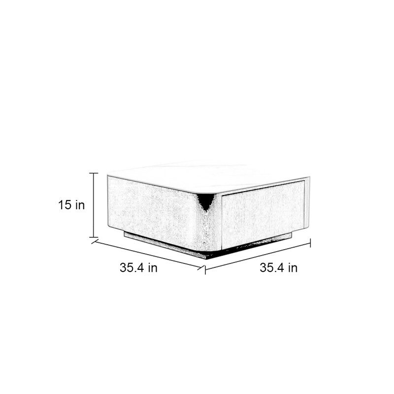 Table basse moderne simple carrée, Noir, noir, noir, noir, H 15 po x L 35,4 po x l 35,4 po, Noir, noir, noir, noir