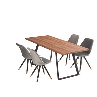 Gyeong-hui 4 Person Dining set - a Rectangular Extendable Dining Table with Metal Legs and a Set of 4 Quilted Velvet Dining Chairs for Dining Room - Modern Dining Table Set