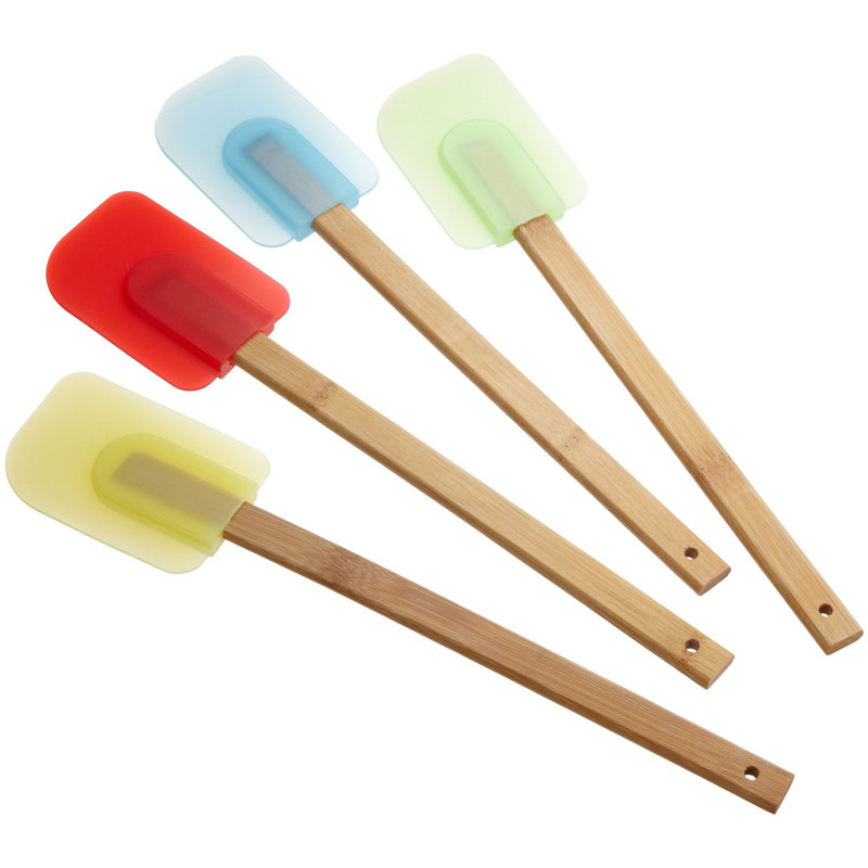 Colorful Silicone Spatula Set with Bamboo Handles, 12"