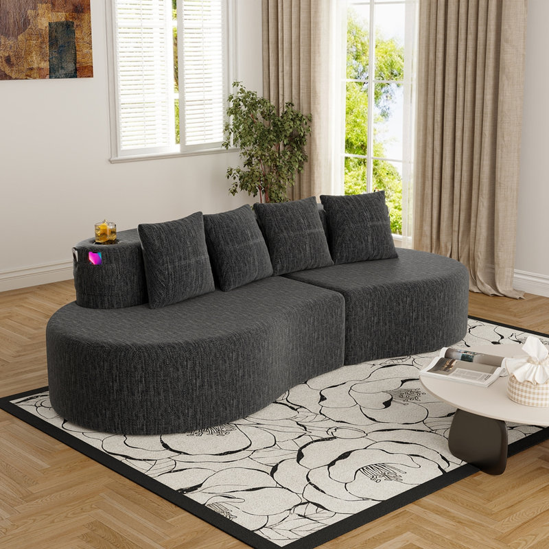 Canapé modulaire incurvé moderne 3 places, Gris foncé