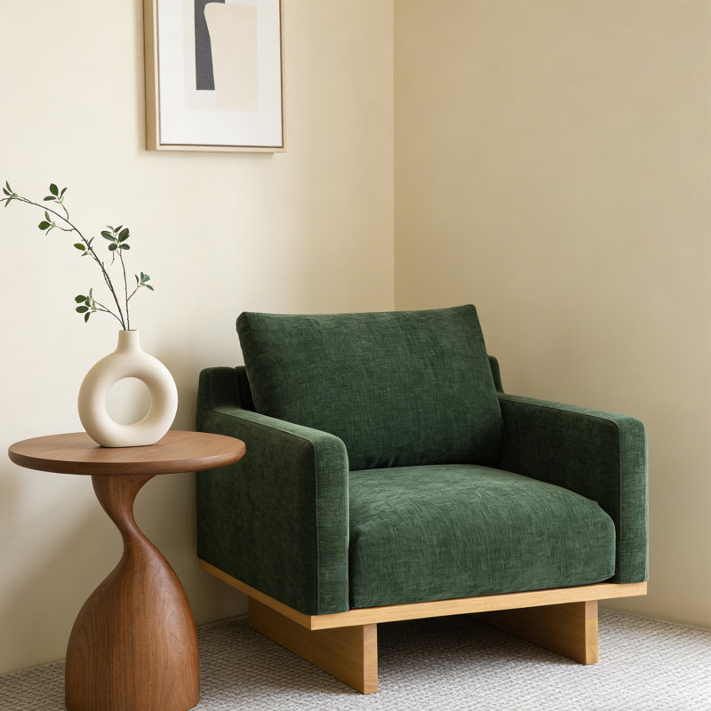 Fauteuil d'appoint rembourré moderne et minimaliste avec structure en bois massif, Vert