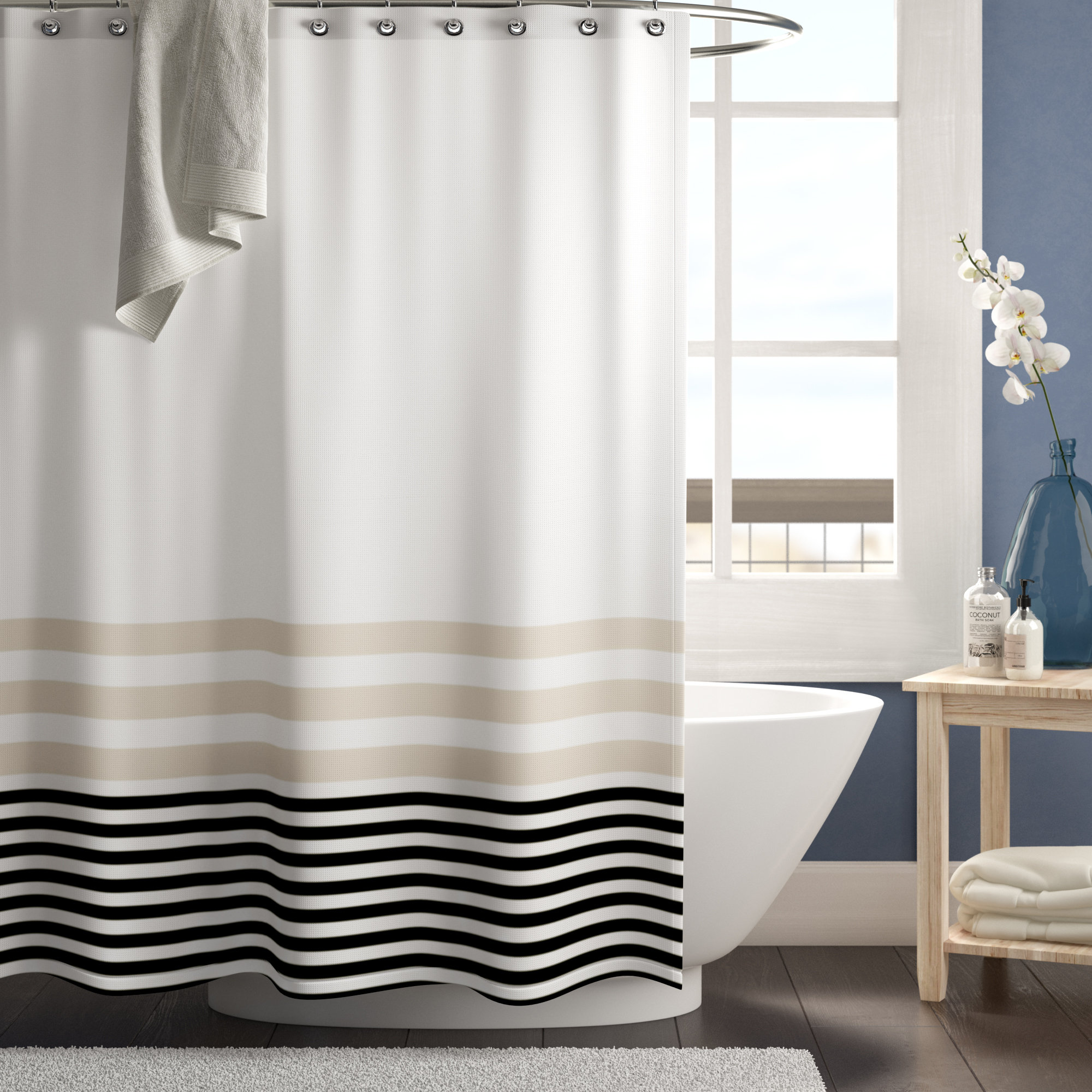  Decorative Shower Curtain Hooks, Colorful Stripe Gray