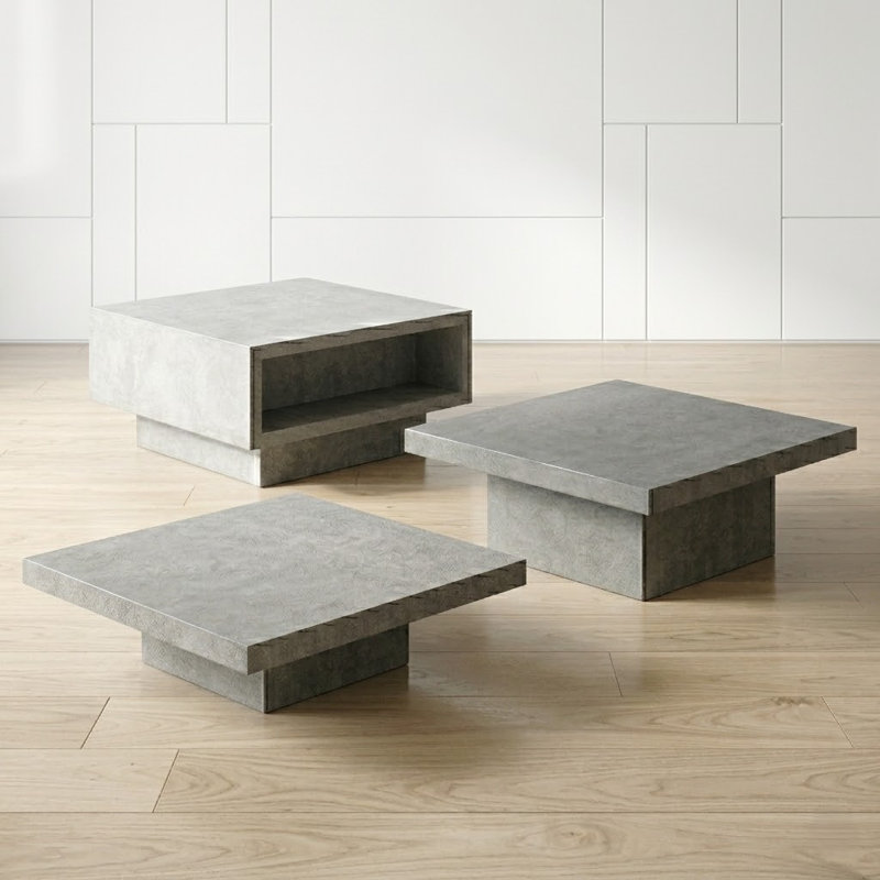 Caomhan Block Coffee Table, Gray , 12.2" H x 35.4" L x 35.4" W
