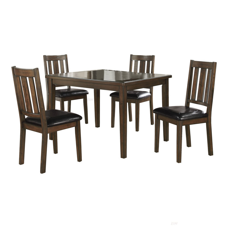 Ensemble de table de salle à manger 5 pièces à finition cerisier brun foncé avec ensemble de repas en similicuir noir